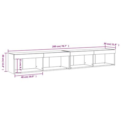 vidaXL Tv-meubels met LED-verlichting 2 st 100x30x30 cm wit