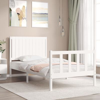 vidaXL Bedframe met hoofdbord massief hout wit 100x200 cm