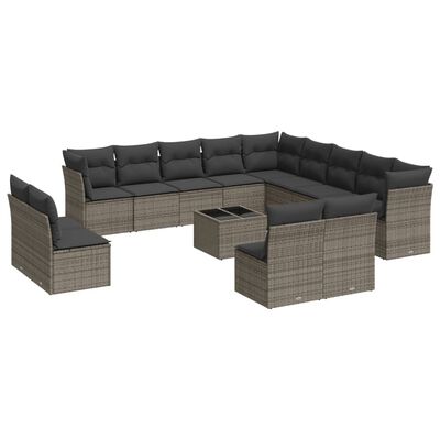 vidaXL 14-delige Loungeset met kussens poly rattan grijs