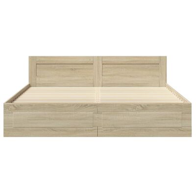 vidaXL Bedframe met hoofdeinde bewerkt hout sonoma eiken 200x200 cm