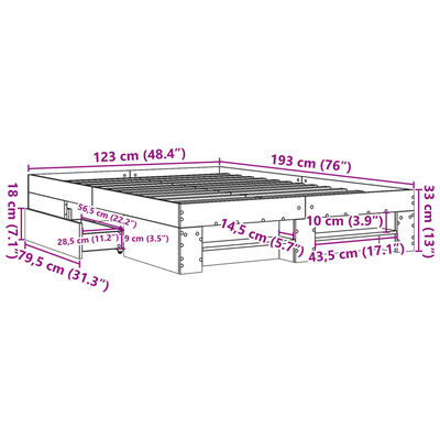 vidaXL Bedframe bewerkt hout wit 120x190 cm