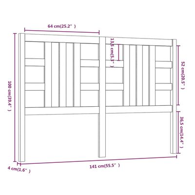 vidaXL Hoofdbord 141x4x100 cm massief grenenhout wit