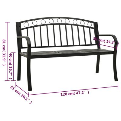 vidaXL Tuinbank met tafel 120 cm staal zwart