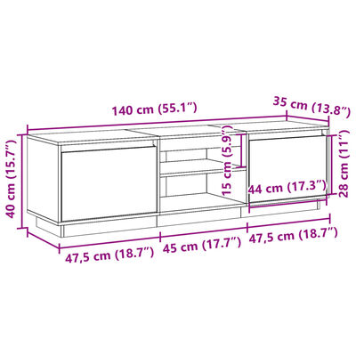 vidaXL Tv-meubel 140x35x40 cm massief grenenhout wasbruin