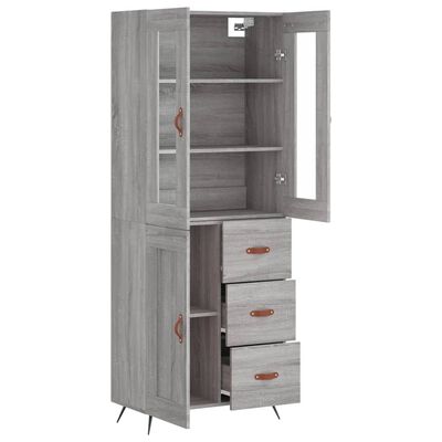 vidaXL Hoge kast 69,5x34x180 cm bewerkt hout grijs sonoma eikenkleurig