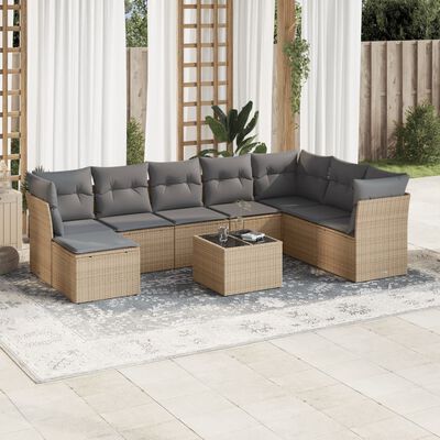 vidaXL 9-delige Loungeset met kussens poly rattan beige