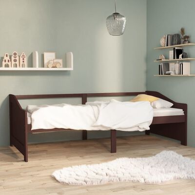 vidaXL Bedbank 3-zits massief grenenhout donkerbruin 90x200 cm