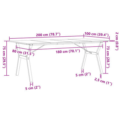 vidaXL Eettafel Y-frame 200x100x75 cm massief grenenhout en gietijzer