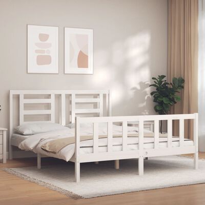 vidaXL Bedframe met hoofdbord massief hout wit 160x200 cm