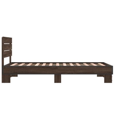 vidaXL Bedframe bewerkt hout en metaal bruin eikenkleurig 75x190 cm