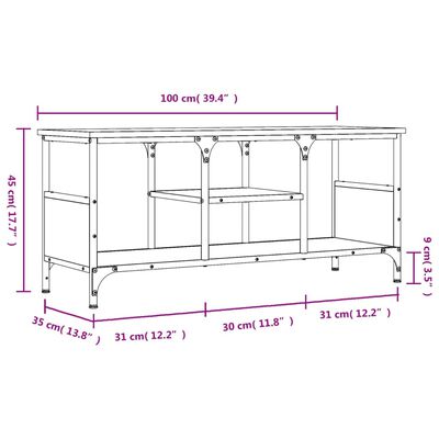 vidaXL Tv-meubel 100x35x45 cm bewerkt hout en ijzer grijs sonoma eiken