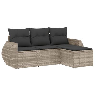 vidaXL 4-delige Loungeset met kussens poly rattan lichtgrijs