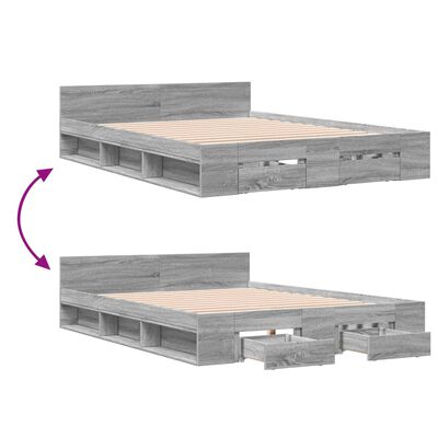 vidaXL Bedframe met lades bewerkt hout grijs sonoma eiken 140x190 cm