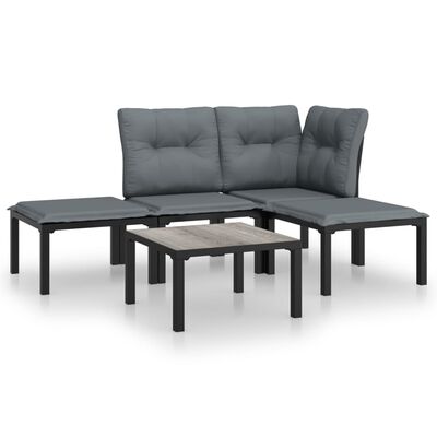 vidaXL 5-delige Loungeset poly rattan zwart en grijs