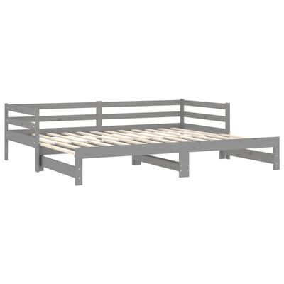 vidaXL Slaapbank uitschuifbaar massief grenenhout grijs 2x(90x200) cm