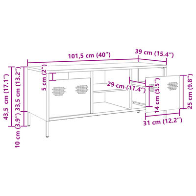 vidaXL Tv-meubel 101,5x39x43,5 cm koudgewalst staal olijfgroen