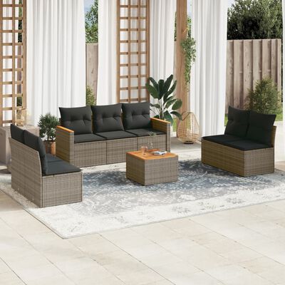 vidaXL 8-delige Loungeset met kussens poly rattan grijs