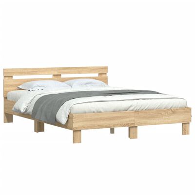 vidaXL Bedframe met hoofdeinde bewerkt hout sonoma eiken 150x200 cm