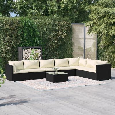 vidaXL 8-delige Loungeset met kussens poly rattan zwart