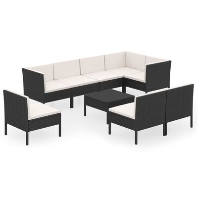 vidaXL 9-delige Loungeset met kussens poly rattan zwart