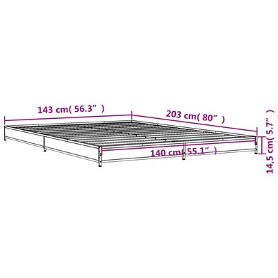 vidaXL Bedframe bewerkt hout metaal bruin eikenkleur 140x200 cm