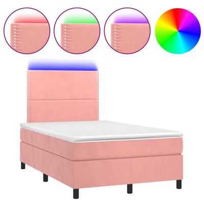 vidaXL Boxspring met matras en LED fluweel roze 120x200 cm