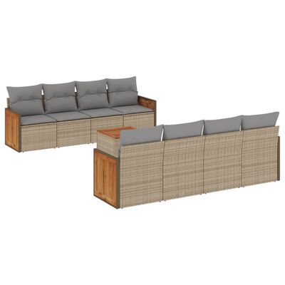 vidaXL 9-delige Loungeset met kussens poly rattan beige