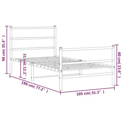 vidaXL Bedframe met hoofd- en voeteneinde metaal zwart 100x190 cm