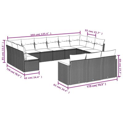 vidaXL 13-delige Loungeset met kussens poly rattan gemengd beige