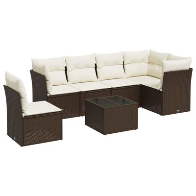 vidaXL 7-delige Loungeset met kussens poly rattan zwart