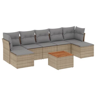 vidaXL 8-delige Loungeset met kussens poly rattan gemengd beige