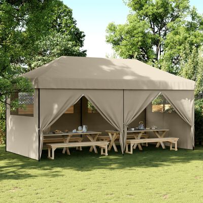 vidaXL Partytent inklapbaar pop-up met 4 zijwanden taupe