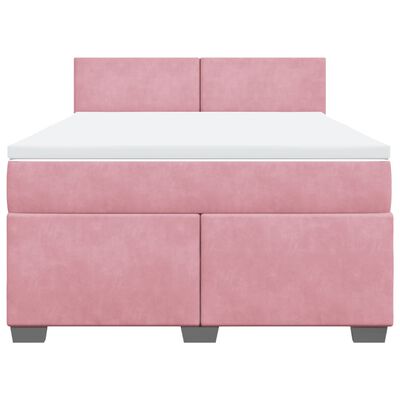 vidaXL Boxspring met matras fluweel roze 140x200 cm