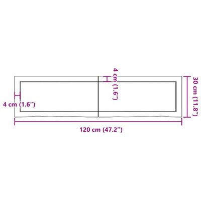 vidaXL Wastafelblad 120x30x(2-4) cm behandeld massief hout donkerbruin