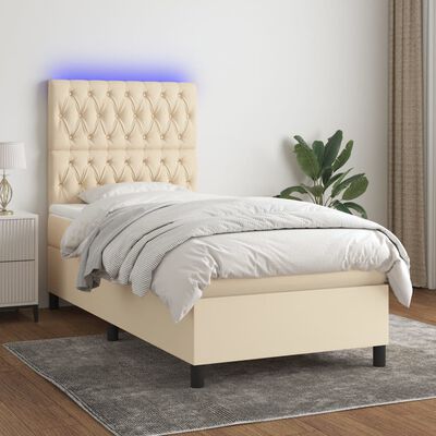 vidaXL Boxspring met matras en LED stof crèmekleurig 90x190 cm