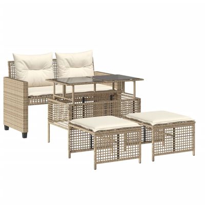 vidaXL 4-delige Loungeset met kussens poly rattan en glas beige