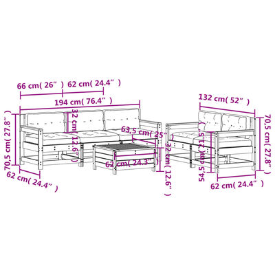 vidaXL 6-delige Loungeset met kussens massief grenenhout