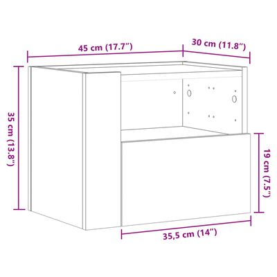 vidaXL Nachtkastje wandgemonteerd 45x30x35 cm grijs sonoma eikenkleur