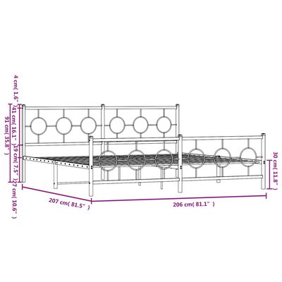 vidaXL Bedframe met hoofd- en voeteneinde metaal zwart 200x200 cm