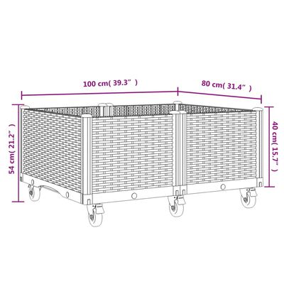 vidaXL Plantenbak met wielen 100x80x54 cm polypropeen grijs