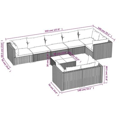 vidaXL 9-delige Loungeset met kussens poly rattan bruin