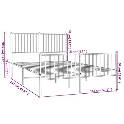 vidaXL Bedframe met hoofd- en voeteneinde metaal wit 140x200 cm