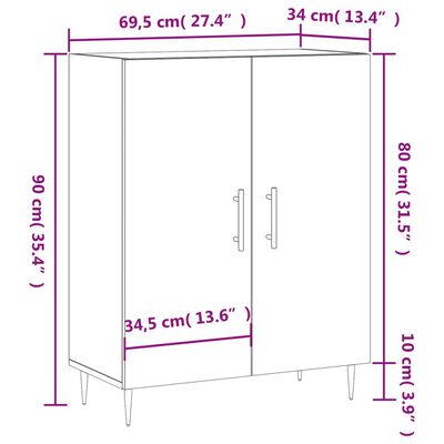 vidaXL Dressoir 69,5x34x90 cm bewerkt hout zwart