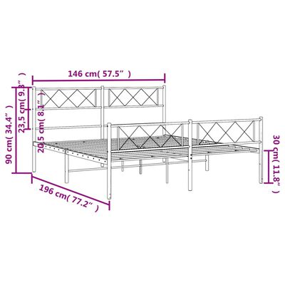 vidaXL Bedframe met hoofd- en voeteneinde metaal zwart 140x190 cm