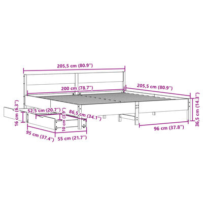 vidaXL Bedframe zonder matras massief grenenhout wasbruin 200x200 cm