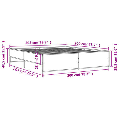 vidaXL Bedframe bewerkt hout metaal gerookt eikenkleurig 200x200 cm