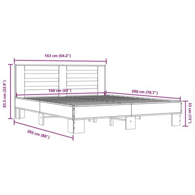 vidaXL Bedframe bewerkt hout metaal gerookt eikenkleurig 160x200 cm