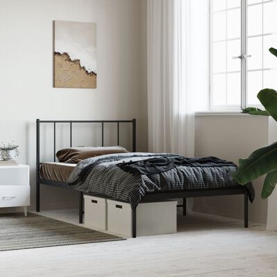 vidaXL Bedframe met hoofdbord metaal zwart 100x200 cm