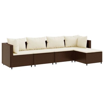 vidaXL 5-delige Loungeset met kussens poly rattan bruin