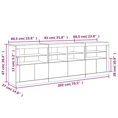 vidaXL Dressoir met LED-verlichting 202x37x67 cm wit